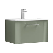 Nuie Deco 600mm Wall Hung Single Drawer Vanity & Basin 2 Contemporary Satin Green MFC Painted Gloss 377x605x395mm - JJ Building Materials