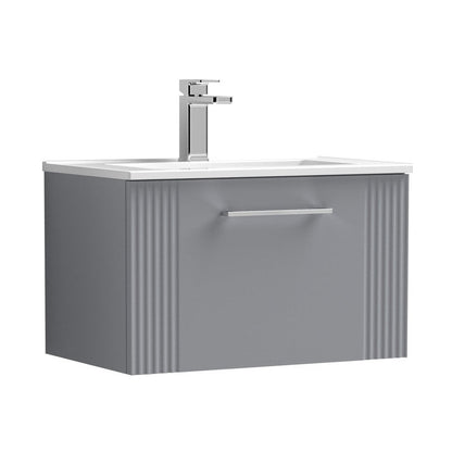 Nuie Deco 600mm Wall Hung Single Drawer Vanity & Basin 2 Contemporary Satin Grey MFC Painted Gloss 377x605x395mm - JJ Building Materials