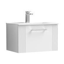 Nuie Deco 600mm Wall Hung Single Drawer Vanity & Basin 2 Contemporary Satin White MFC Painted Gloss 377x605x395mm - JJ Building Materials