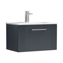Nuie Deco 600mm Wall Hung Single Drawer Vanity & Basin 2 Contemporary Soft Black MFC Painted Gloss 377x605x395mm - JJ Building Materials