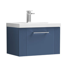 Nuie Deco 600mm Wall Hung Single Drawer Vanity & Basin 3 Contemporary Satin Blue MFC Painted Gloss 409x610x395mm - JJ Building Materials