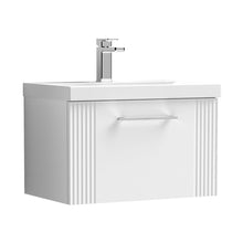 Nuie Deco 600mm Wall Hung Single Drawer Vanity & Basin 3 Contemporary Satin White MFC Painted Gloss 409x610x395mm - JJ Building Materials