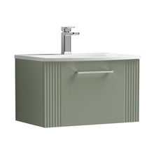 Nuie Deco 600mm Wall Hung Single Drawer Vanity & Basin 4 Contemporary Satin Green MFC Painted Gloss 389x610x440mm - JJ Building Materials