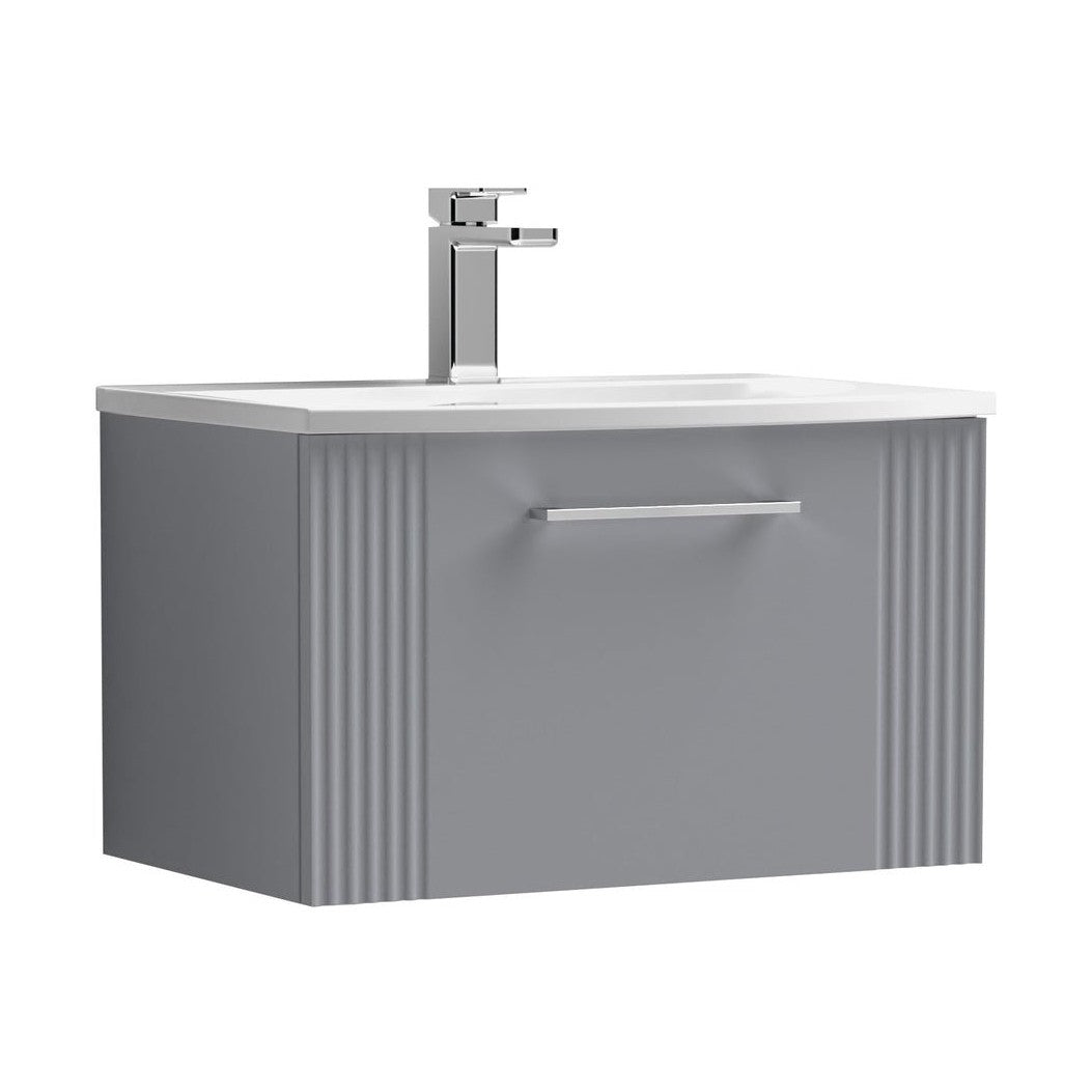 Nuie Deco 600mm Wall Hung Single Drawer Vanity & Basin 4 Contemporary Satin Grey MFC Painted Gloss 389x610x440mm - JJ Building Materials