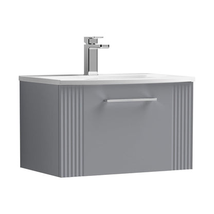 Nuie Deco 600mm Wall Hung Single Drawer Vanity & Basin 4 Contemporary Satin Grey MFC Painted Gloss 389x610x440mm - JJ Building Materials