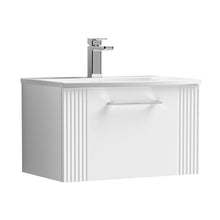 Nuie Deco 600mm Wall Hung Single Drawer Vanity & Basin 4 Contemporary Satin White MFC Painted Gloss 389x610x440mm - JJ Building Materials