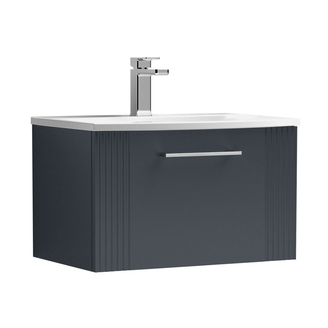Nuie Deco 600mm Wall Hung Single Drawer Vanity & Basin 4 Contemporary Soft Black MFC Painted Gloss 389x610x440mm - JJ Building Materials