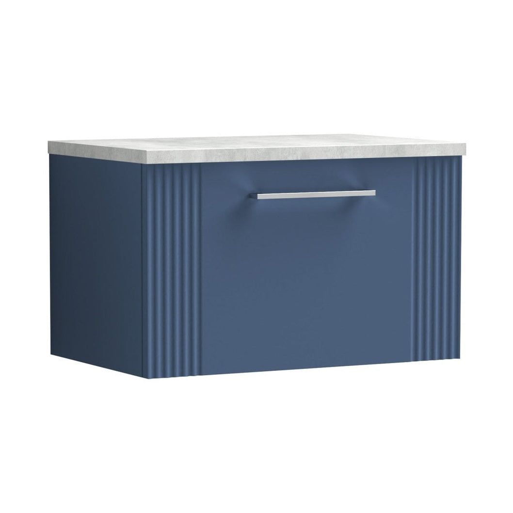 Nuie Deco 600mm Wall Hung Single Drawer Vanity & Laminate Top Contemporary Satin Blue MFC Painted Gloss 381x605x390mm - DPF394LBG - JJ Building Materials