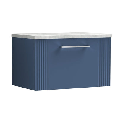 Nuie Deco 600mm Wall Hung Single Drawer Vanity & Laminate Top Contemporary Satin Blue MFC Painted Gloss 381x605x390mm - DPF394LBG - JJ Building Materials
