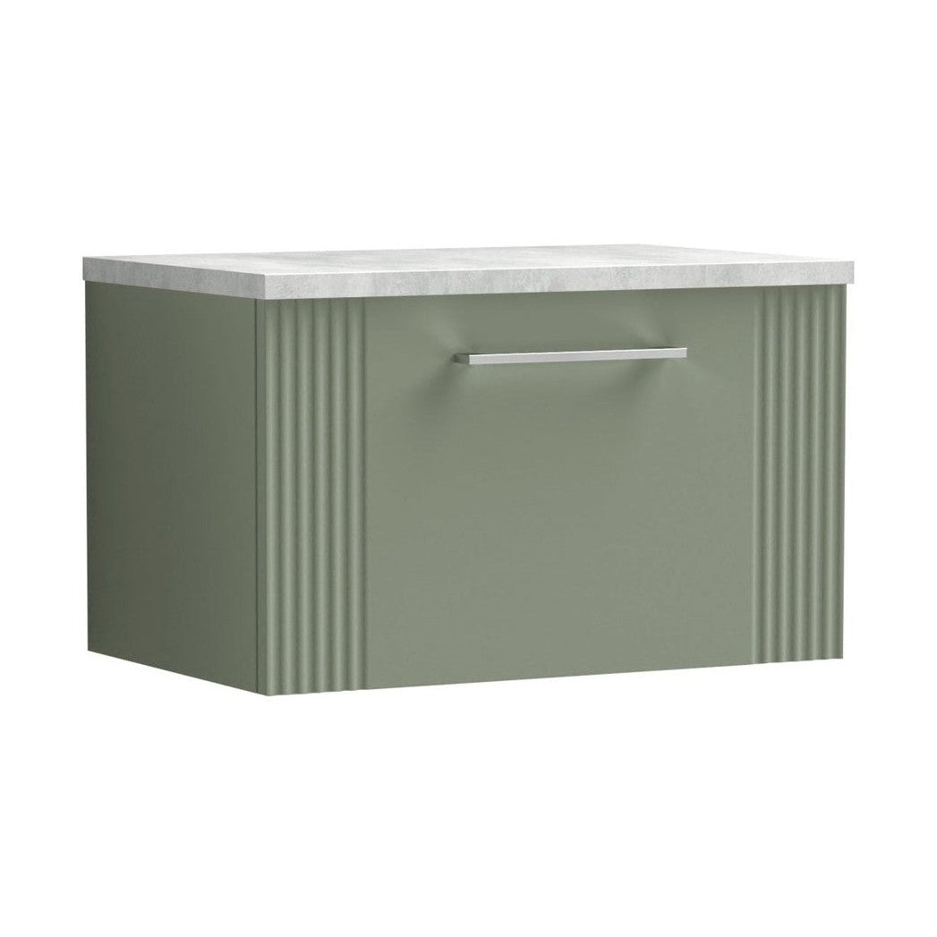 Nuie Deco 600mm Wall Hung Single Drawer Vanity & Laminate Top Contemporary Satin Green MFC Painted Gloss 381x605x390mm - DPF894LBG - JJ Building Materials