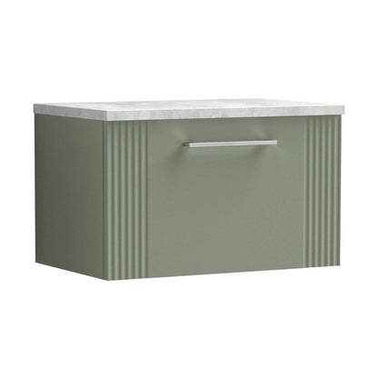 Nuie Deco 600mm Wall Hung Single Drawer Vanity & Laminate Top Contemporary Satin Green MFC Painted Gloss 381x605x390mm - DPF894LBG - JJ Building Materials