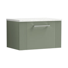 Nuie Deco 600mm Wall Hung Single Drawer Vanity & Laminate Top Contemporary Satin Green MFC Painted Gloss 381x605x390mm - DPF894LSW - JJ Building Materials