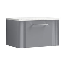 Nuie Deco 600mm Wall Hung Single Drawer Vanity & Laminate Top Contemporary Satin Grey MFC Painted Gloss 381x605x390mm - DPF294LSW - JJ Building Materials