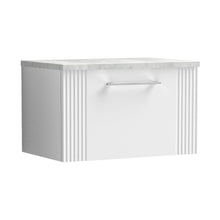 Nuie Deco 600mm Wall Hung Single Drawer Vanity & Laminate Top Contemporary Satin White MFC Painted Gloss 381x605x390mm - DPF194LBG - JJ Building Materials