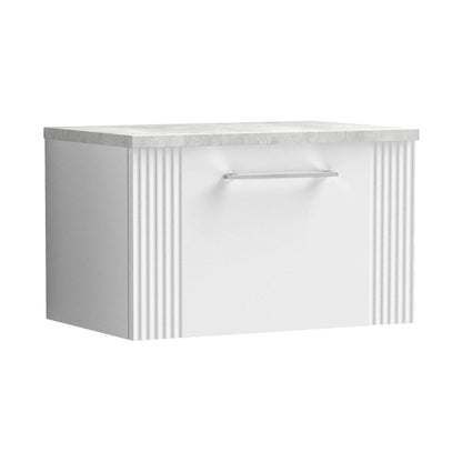Nuie Deco 600mm Wall Hung Single Drawer Vanity & Laminate Top Contemporary Satin White MFC Painted Gloss 381x605x390mm - DPF194LBG - JJ Building Materials