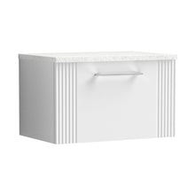 Nuie Deco 600mm Wall Hung Single Drawer Vanity & Laminate Top Contemporary Satin White MFC Painted Gloss 381x605x390mm - DPF194LSW - JJ Building Materials