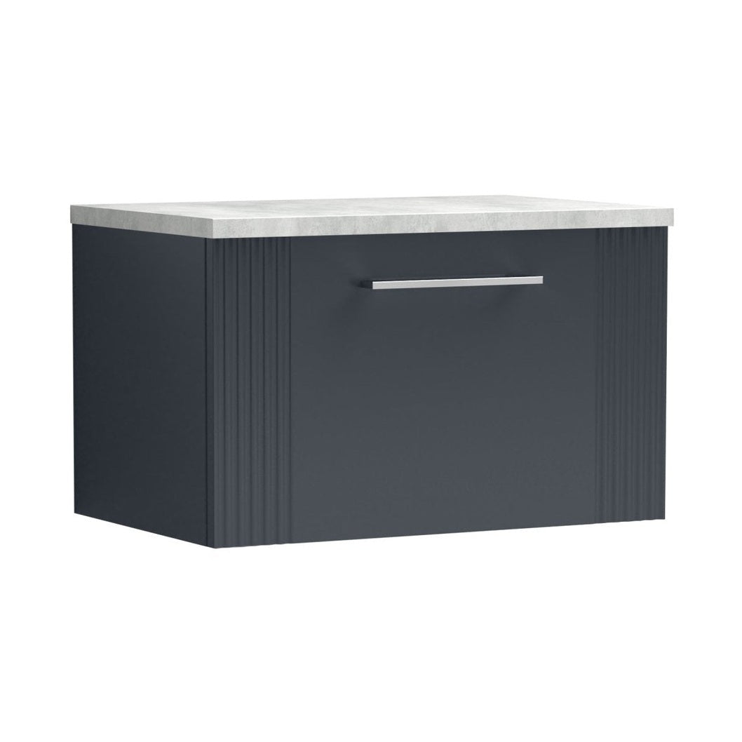 Nuie Deco 600mm Wall Hung Single Drawer Vanity & Laminate Top Contemporary Soft Black MFC Painted Gloss 381x605x390mm - DPF1494LBG - JJ Building Materials