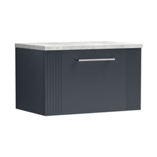 Nuie Deco 600mm Wall Hung Single Drawer Vanity & Laminate Top Contemporary Soft Black MFC Painted Gloss 381x605x390mm - DPF1494LBG - JJ Building Materials