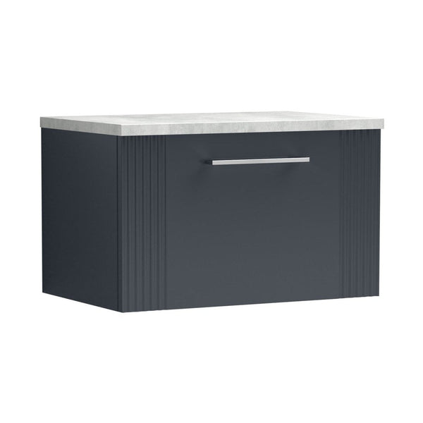 Nuie Deco 600mm Wall Hung Single Drawer Vanity & Laminate Top Contemporary Soft Black MFC Painted Gloss 381x605x390mm - DPF1494LBG - JJ Building Materials