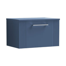 Nuie Deco 600mm Wall Hung Single Drawer Vanity & Worktop Contemporary Satin Blue MFC Painted Gloss 377x605x390mm - JJ Building Materials