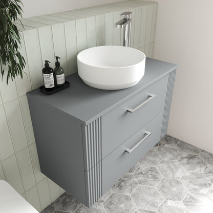 Nuie Deco 600mm Wall Hung Single Drawer Vanity & Worktop Contemporary Satin Grey MFC Painted Gloss 377x605x390mm - JJ Building Materials