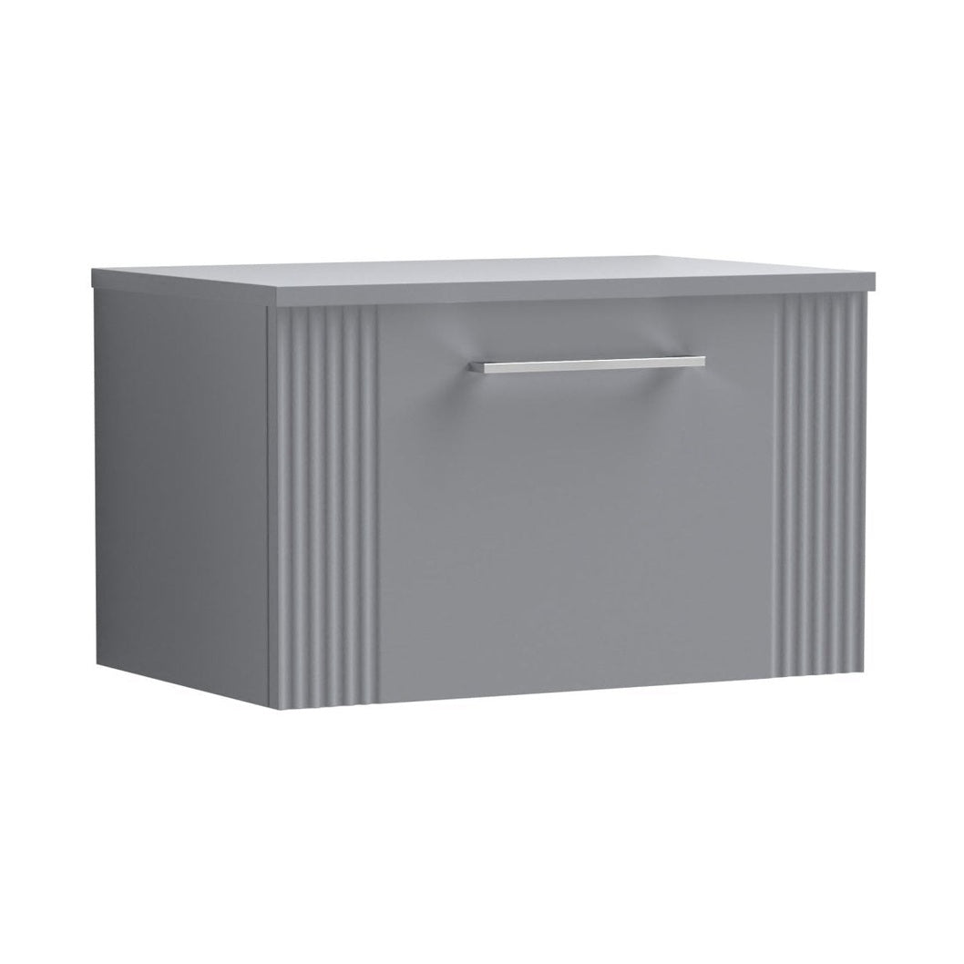 Nuie Deco 600mm Wall Hung Single Drawer Vanity & Worktop Contemporary Satin Grey MFC Painted Gloss 377x605x390mm - JJ Building Materials