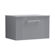 Nuie Deco 600mm Wall Hung Single Drawer Vanity & Worktop Contemporary Satin Grey MFC Painted Gloss 377x605x390mm - JJ Building Materials