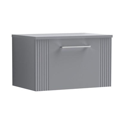Nuie Deco 600mm Wall Hung Single Drawer Vanity & Worktop Contemporary Satin Grey MFC Painted Gloss 377x605x390mm - JJ Building Materials