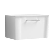Nuie Deco 600mm Wall Hung Single Drawer Vanity & Worktop Contemporary Satin White MFC Painted Gloss 377x605x390mm - JJ Building Materials