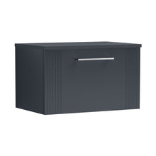 Nuie Deco 600mm Wall Hung Single Drawer Vanity & Worktop Contemporary Soft Black MFC Painted Gloss 377x605x390mm - JJ Building Materials