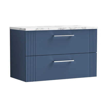 Nuie Deco 800 Wall Hung 2-drawer Vanity & Laminate Worktop Contemporary Satin Blue MFC Painted Gloss 522x805x390mm - JJ Building Materials