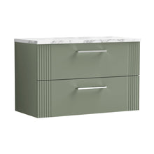Nuie Deco 800 Wall Hung 2-drawer Vanity & Laminate Worktop Contemporary Satin Green MFC Painted Gloss 522x805x390mm - JJ Building Materials