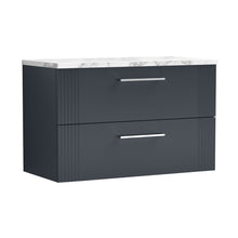 Nuie Deco 800 Wall Hung 2-drawer Vanity & Laminate Worktop Contemporary Soft Black MFC Painted Gloss 522x805x390mm - JJ Building Materials