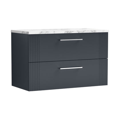 Nuie Deco 800 Wall Hung 2-drawer Vanity & Laminate Worktop Contemporary Soft Black MFC Painted Gloss 522x805x390mm - JJ Building Materials