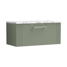 Nuie Deco 800 Wall Hung Single Drawer Vanity & Laminate Worktop Contemporary Satin Green MFC Painted Gloss 381x805x390mm - JJ Building Materials