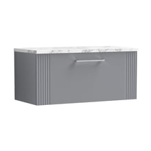 Nuie Deco 800 Wall Hung Single Drawer Vanity & Laminate Worktop Contemporary Satin Grey MFC Painted Gloss 381x805x390mm - JJ Building Materials