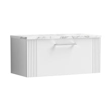 Nuie Deco 800 Wall Hung Single Drawer Vanity & Laminate Worktop Contemporary Satin White MFC Painted Gloss 381x805x390mm - JJ Building Materials