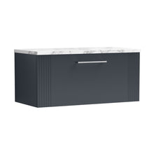 Nuie Deco 800 Wall Hung Single Drawer Vanity & Laminate Worktop Contemporary Soft Black MFC Painted Gloss 381x805x390mm - JJ Building Materials