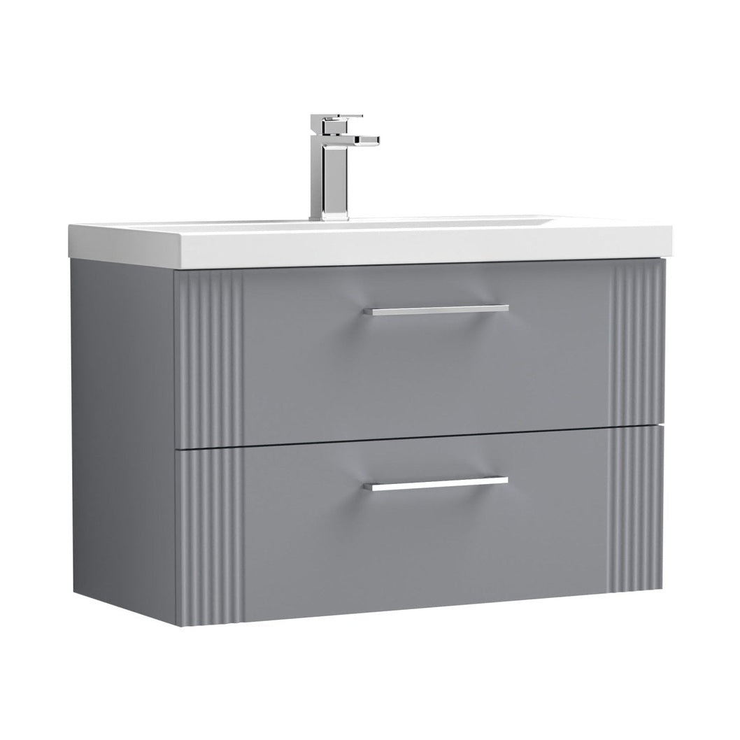 Nuie Deco 800mm Wall Hung 2 Drawer Vanity & Basin 1 Contemporary Satin Grey MFC Painted Gloss 540x810x390mm - JJ Building Materials