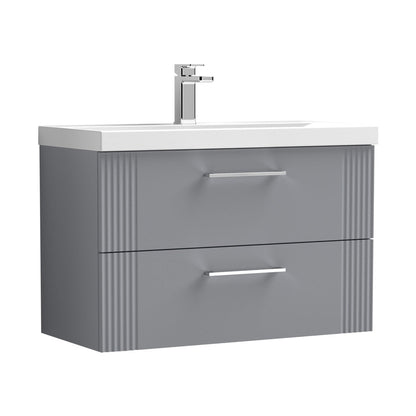 Nuie Deco 800mm Wall Hung 2 Drawer Vanity & Basin 1 Contemporary Satin Grey MFC Painted Gloss 540x810x390mm - JJ Building Materials
