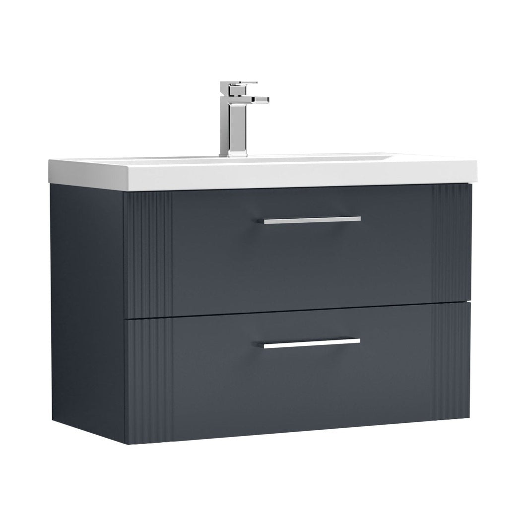 Nuie Deco 800mm Wall Hung 2 Drawer Vanity & Basin 1 Contemporary Soft Black MFC Painted Gloss 540x810x390mm - JJ Building Materials