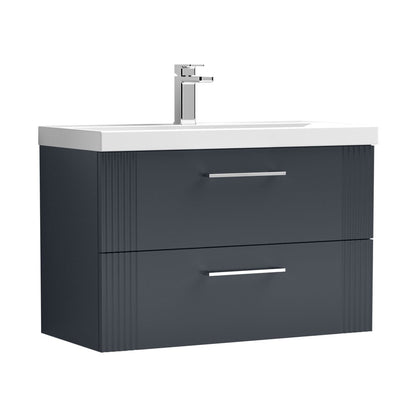 Nuie Deco 800mm Wall Hung 2 Drawer Vanity & Basin 1 Contemporary Soft Black MFC Painted Gloss 540x810x390mm - JJ Building Materials