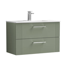 Nuie Deco 800mm Wall Hung 2 Drawer Vanity & Basin 2 Contemporary Satin Green MFC Painted Gloss 518x805x395mm - JJ Building Materials
