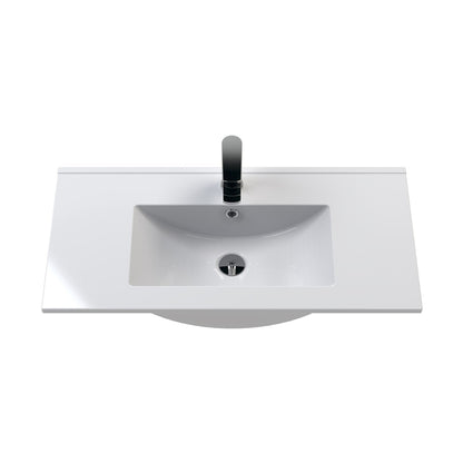 Nuie Deco 800mm Wall Hung 2 Drawer Vanity & Basin 2 Contemporary Satin Green MFC Painted Gloss 518x805x395mm - JJ Building Materials
