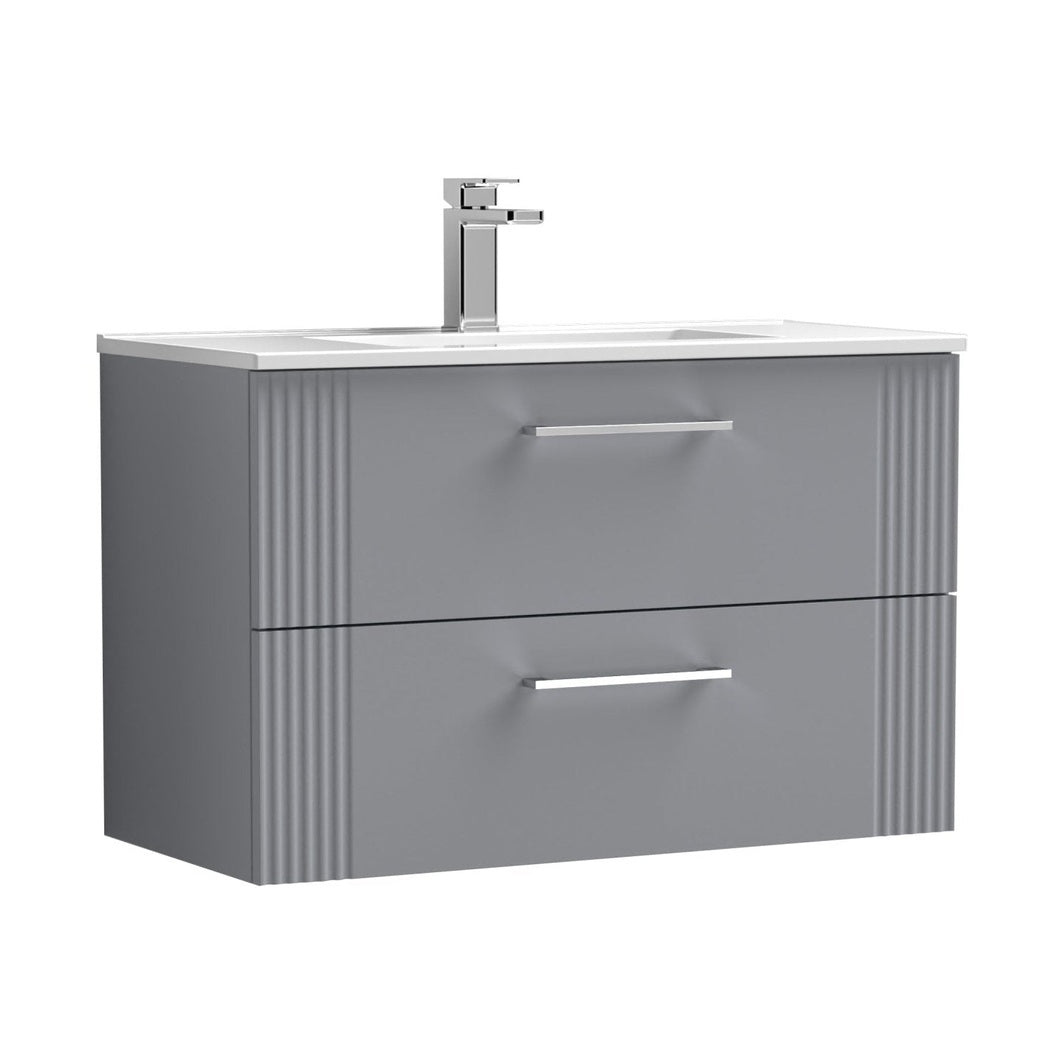 Nuie Deco 800mm Wall Hung 2 Drawer Vanity & Basin 2 Contemporary Satin Grey MFC Painted Gloss 518x805x395mm - JJ Building Materials