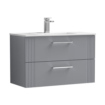 Nuie Deco 800mm Wall Hung 2 Drawer Vanity & Basin 2 Contemporary Satin Grey MFC Painted Gloss 518x805x395mm - JJ Building Materials