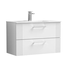 Nuie Deco 800mm Wall Hung 2 Drawer Vanity & Basin 2 Contemporary Satin White MFC Painted Gloss 518x805x395mm - JJ Building Materials