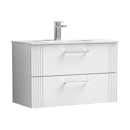 Nuie Deco 800mm Wall Hung 2 Drawer Vanity & Basin 2 Contemporary Satin White MFC Painted Gloss 518x805x395mm - JJ Building Materials