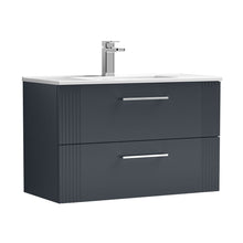 Nuie Deco 800mm Wall Hung 2 Drawer Vanity & Basin 2 Contemporary Soft Black MFC Painted Gloss 518x805x395mm - JJ Building Materials