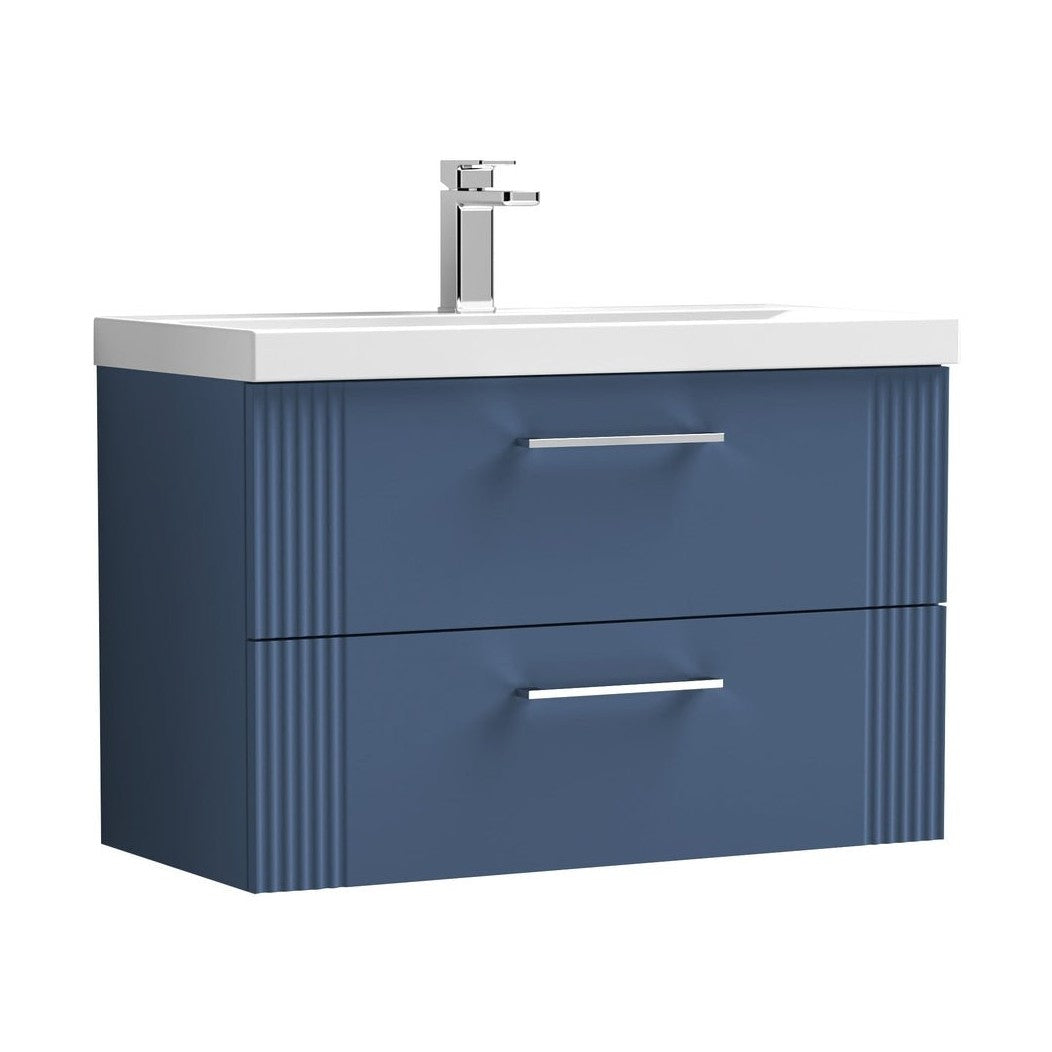 Nuie Deco 800mm Wall Hung 2 Drawer Vanity & Basin 3 Contemporary Satin Blue MFC Painted Gloss 550x810x395mm - JJ Building Materials